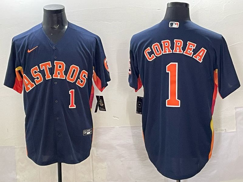 Men 2025 Houston Astros #1 Correa Blue Nike MLB Jersey 8202